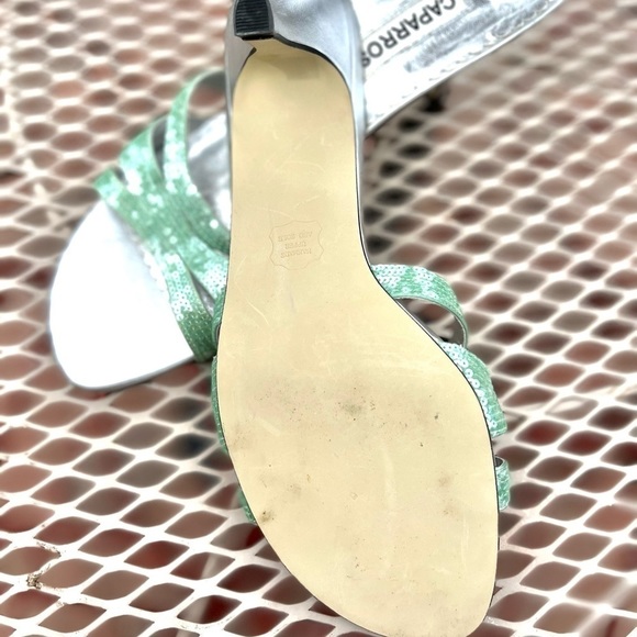 CAPARROS BAYLIE GREEN SEQUINED KITTEN HEEL SANDALS - Picture 6 of 7